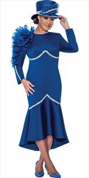 Dorinda Clark Cole 5481 - Royal - Embellished Scuba Dress with Shoulder Ruffle